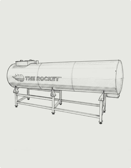 Illustration of a cylindrical machine labeled 'The Rocket' on a white background